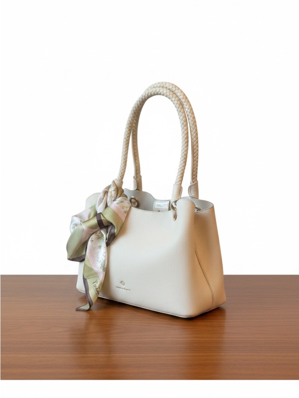 Nanette Lepore Cream Textured Tote with Scarf Accent - Picture 2 of 13